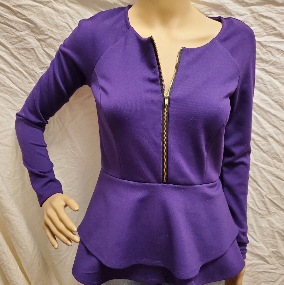 Purple Flare Zip Up Long Sleeve